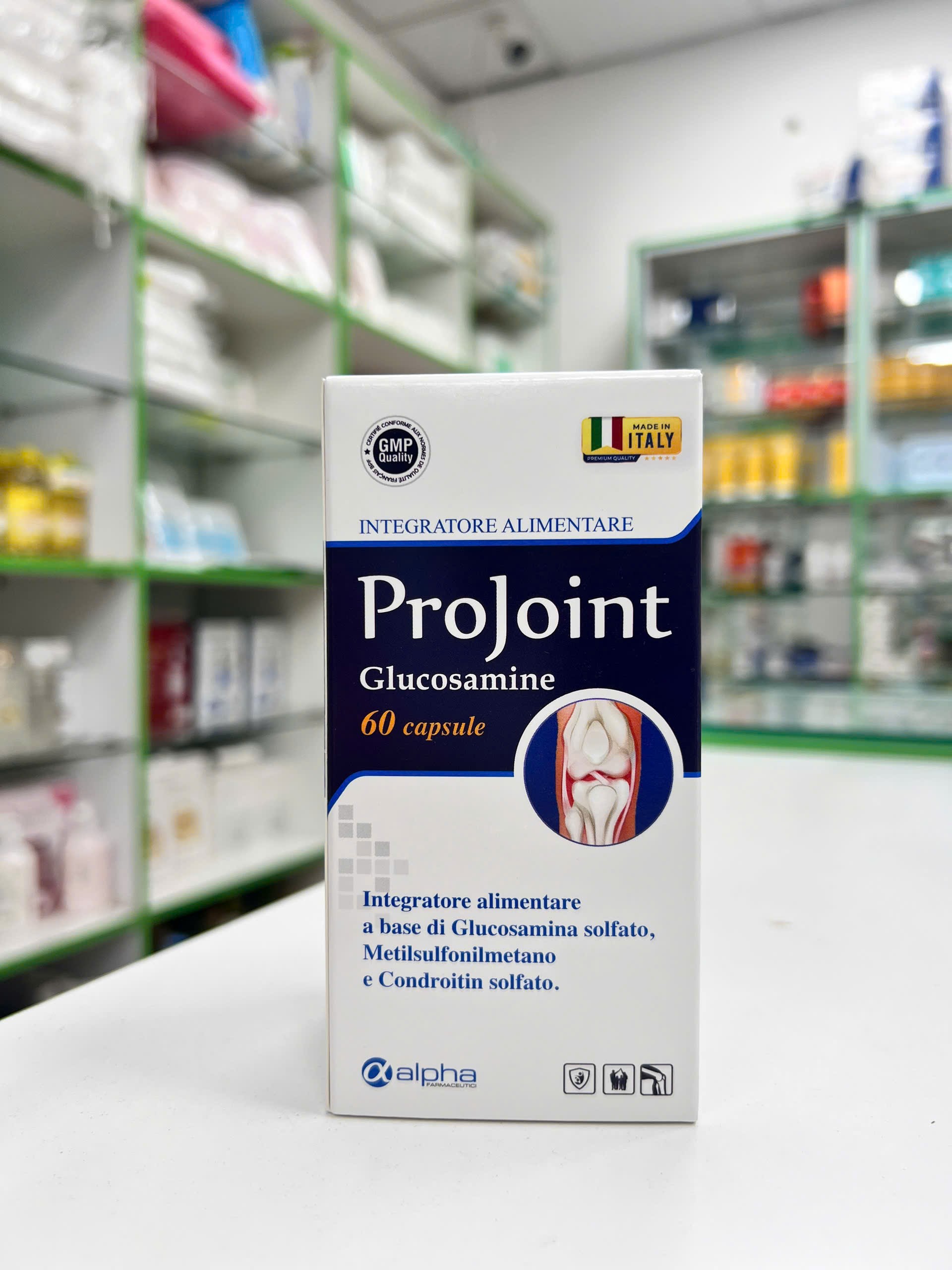 ProJoint Glucosamine — hộp sản phẩm trắng xanh navy, mặt trước thể hiện tên và khớp gối