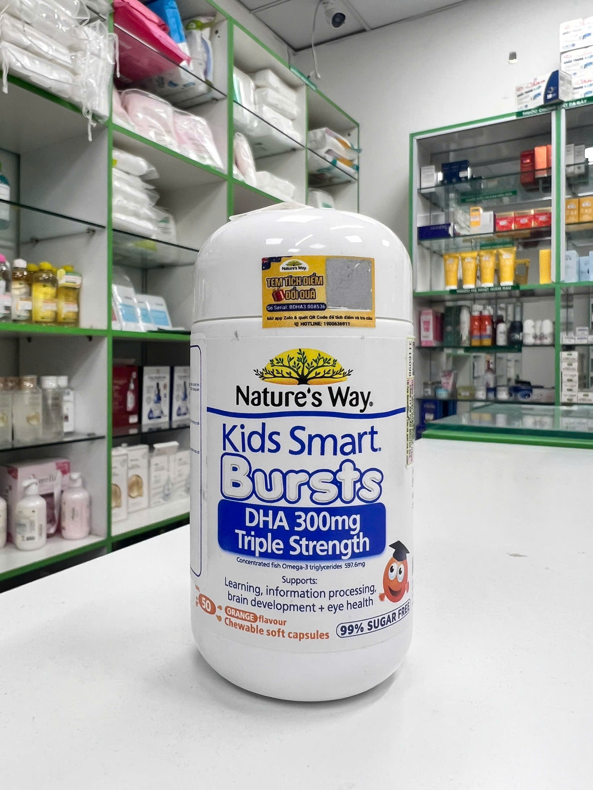 Nature's Way Kids Smart Bursts DHA 300mg Triple Strength — hộp sản phẩm bổ sung DHA cho trẻ